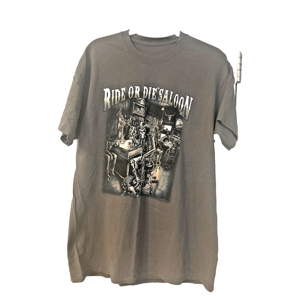 Motorcycle Biker Mens Large Tee Gray Short Sleeve Ride Or Die Saloon O.K. Corral